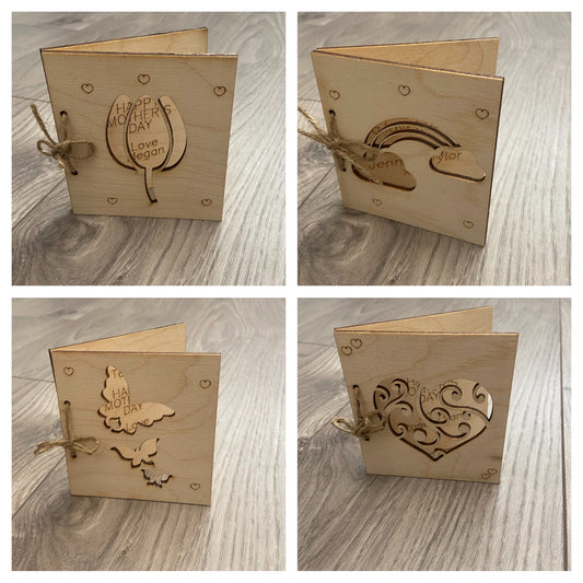 Wooden personalised folding card -4 designs - Laser LLama Designs Ltd