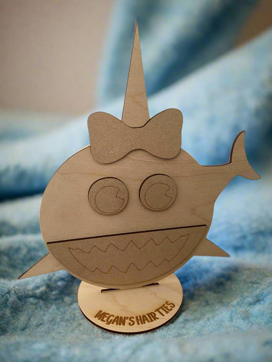 Personalised freestanding hair ties shark stand/holder - Laser LLama Designs Ltd