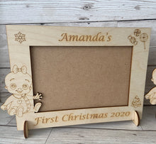 Load image into Gallery viewer, Personalised wooden first Christmas photo frame - Laser LLama Designs Ltd