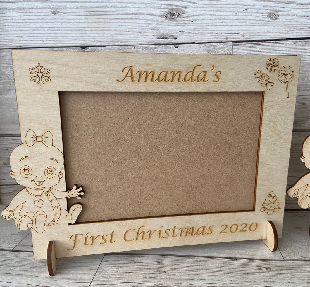 Personalised wooden first Christmas photo frame - Laser LLama Designs Ltd