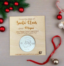 Load image into Gallery viewer, Wooden personalised card with token - from Santa - Laser LLama Designs Ltd