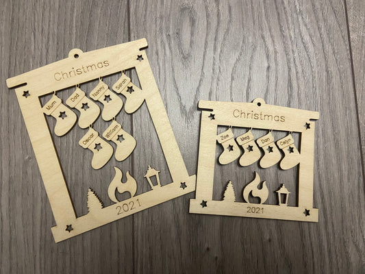 Personalised Christmas Fireplace hanging tree decoration - Laser LLama Designs Ltd