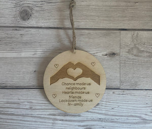 Wooden hanging plaque “chance made us neighbours “ - Laser LLama Designs Ltd
