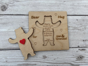 Wooden personalised 3D bear hug card - Laser LLama Designs Ltd