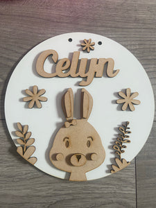 Personalised wooden children floral name plaque - Laser LLama Designs Ltd
