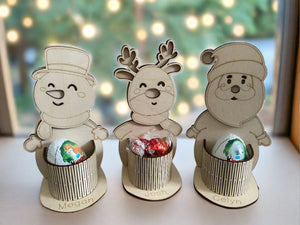 Woooden personalised Christmas chocolate holder - Santa , snowman & reindeer - Laser LLama Designs Ltd