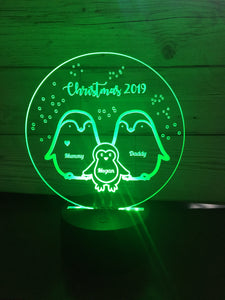 Penguin family LED light up display- 9 colour options with remote! - Laser LLama Designs Ltd