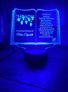 Light up 3D  open Christmas book memorial display. 9 Colour options with remote! - Laser LLama Designs Ltd