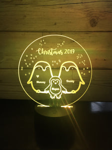 Penguin family LED light up display- 9 colour options with remote! - Laser LLama Designs Ltd