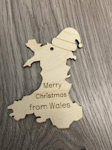 Christmas tree decoration Merry Christmas from Wales - Laser LLama Designs Ltd