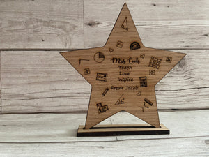 Oak veneer personalisation teacher star - Laser LLama Designs Ltd