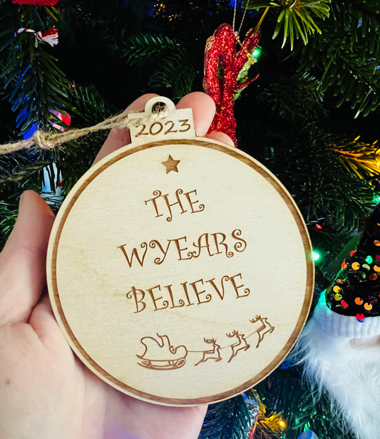 Wooden Christmas tree bauble Santa sleigh - Laser LLama Designs Ltd