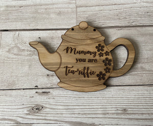 Oak venner tea pot plaque - Laser LLama Designs Ltd