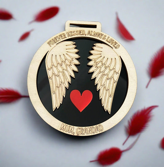 Personalised wooden/acrylic wings memorial bauble - Laser LLama Designs Ltd