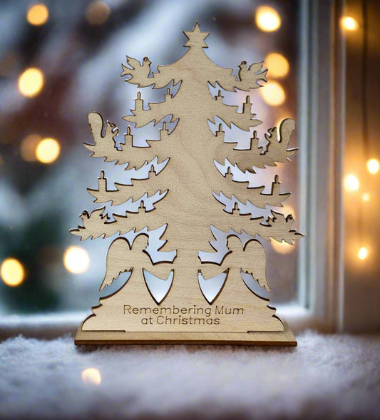 Wooden personalised Christmas tree memorial ornament - Laser LLama Designs Ltd