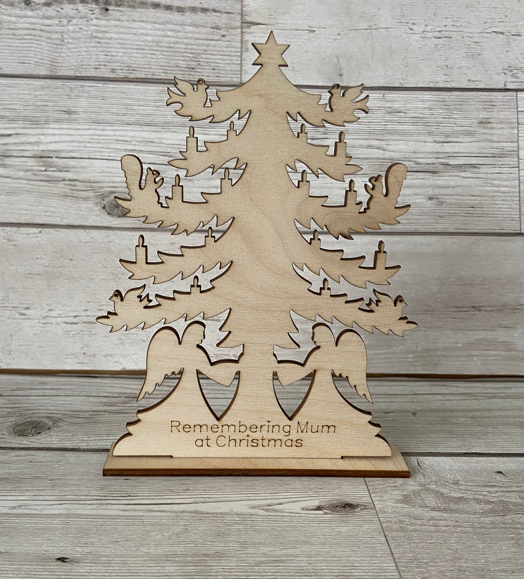 Wooden personalised Christmas tree memorial ornament - Laser LLama Designs Ltd