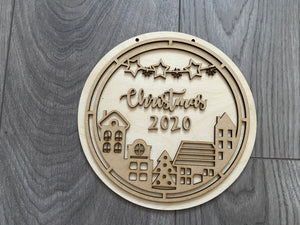 Wooden personalised circle plaque Christmas 2020 - Laser LLama Designs Ltd