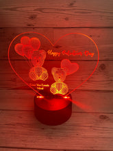Load image into Gallery viewer, Light up 3D heart with bears display. 9 Colour options with remote! - Laser LLama Designs Ltd