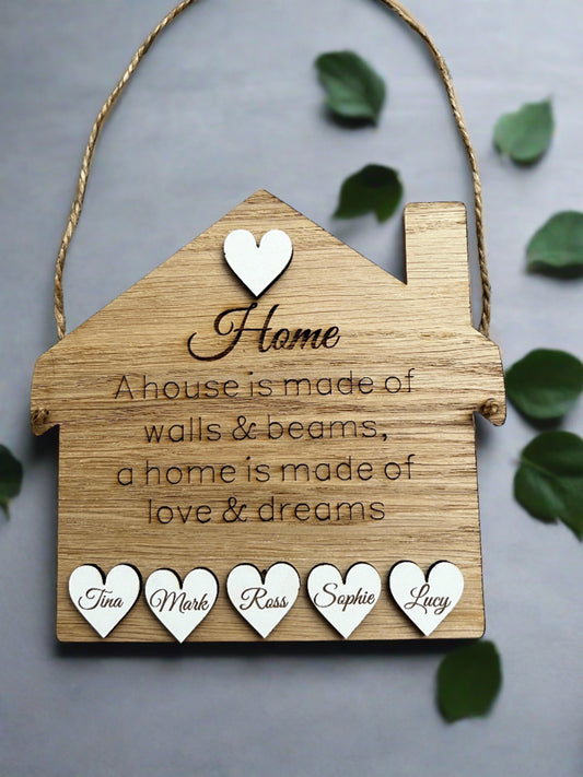 Wooden personalised house hanging family plaque - Laser LLama Designs Ltd