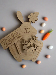 Wooden bunny with happy Easter plaque - Laser LLama Designs Ltd