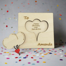 Load image into Gallery viewer, Wooden personalised 3d birthday card -balloons - Laser LLama Designs Ltd