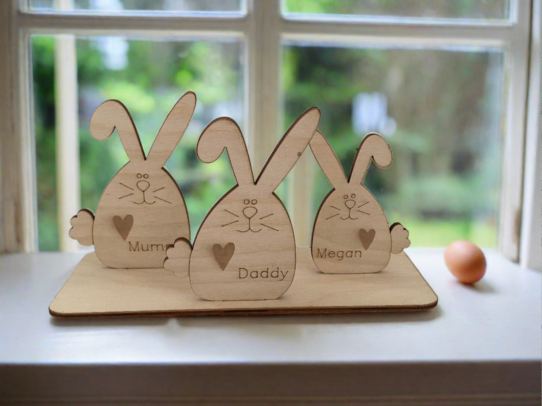 Wooden  freestanding bunny family - Laser LLama Designs Ltd