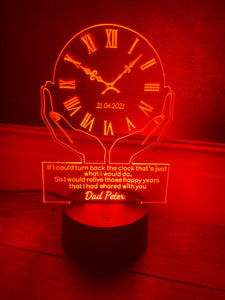 Led light memorial , clock display. 9 colours and remote control! - Laser LLama Designs Ltd