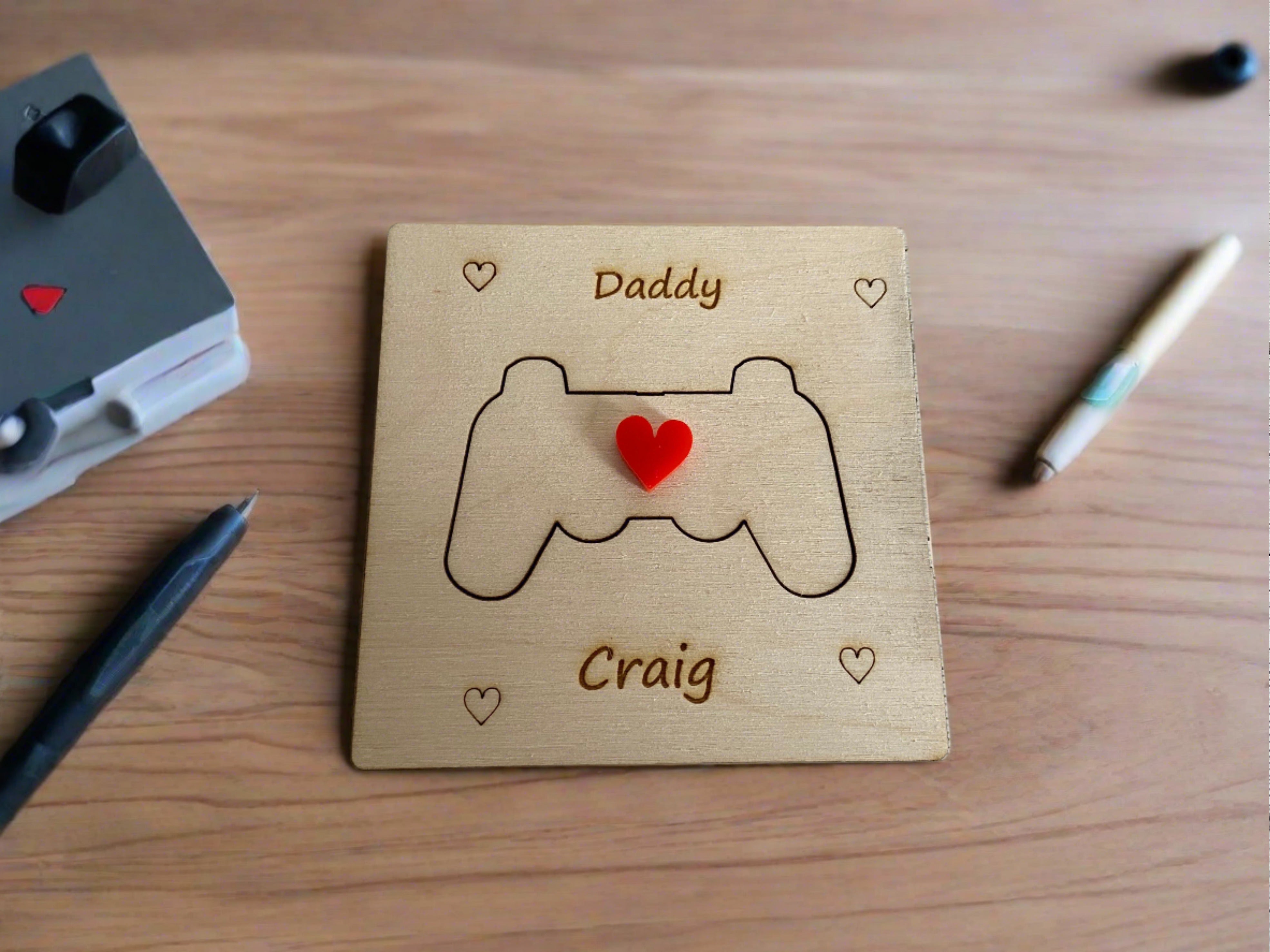 Wooden personalised 3D game controller card