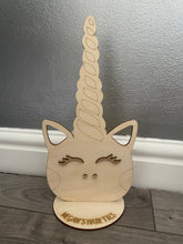 Load image into Gallery viewer, Personalised freestanding hair ties unicorn stand - Laser LLama Designs Ltd