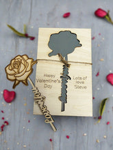 Load image into Gallery viewer, Wooden personalised card with laser cut rose - Laser LLama Designs Ltd
