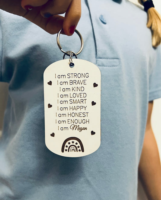 Wooden affirmation personalised keyring - Laser LLama Designs Ltd