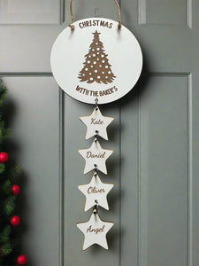 Wooden personalised circle Christmas tree family plaque - Laser LLama Designs Ltd