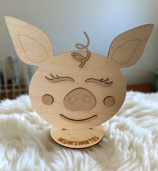 Personalised freestanding hair ties pig stand/holder - Laser LLama Designs Ltd