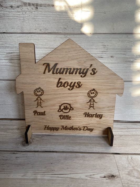 Oak veneer freestanding house personalised ,little people - Laser LLama Designs Ltd