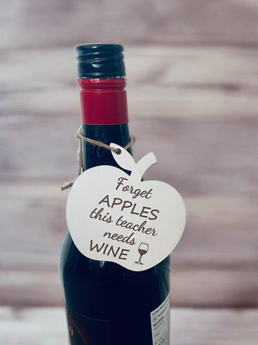 Wooden apple shape wine bottle tag - Laser LLama Designs Ltd