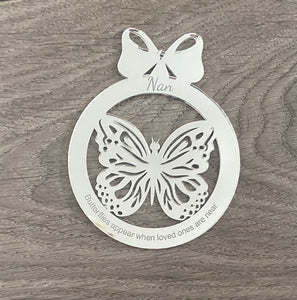 Butterfly personalised bauble - wooden or acrylic - Laser LLama Designs Ltd