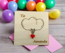 Load image into Gallery viewer, Wooden personalised 3d birthday card -balloons - Laser LLama Designs Ltd