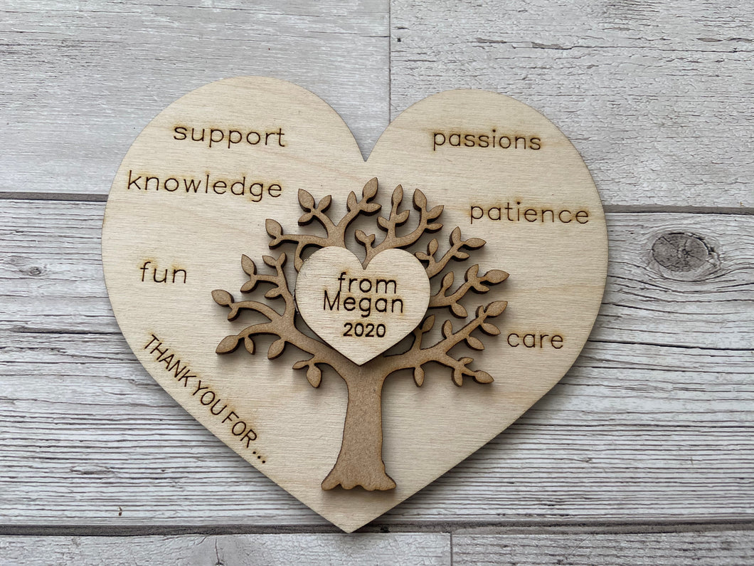 Wooden personalised plaque thank you for - Laser LLama Designs Ltd