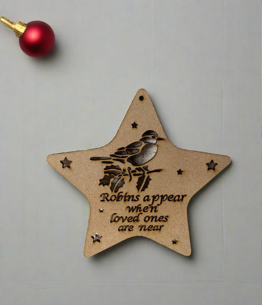 Mdf “robins appear “star bauble - Laser LLama Designs Ltd