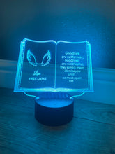 Load image into Gallery viewer, Light up 3d open book with wings memorial display. 9 colours option - Laser LLama Designs Ltd