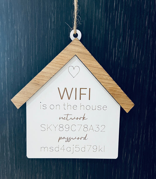 Wooden hanging wifi password plaque - Laser LLama Designs Ltd