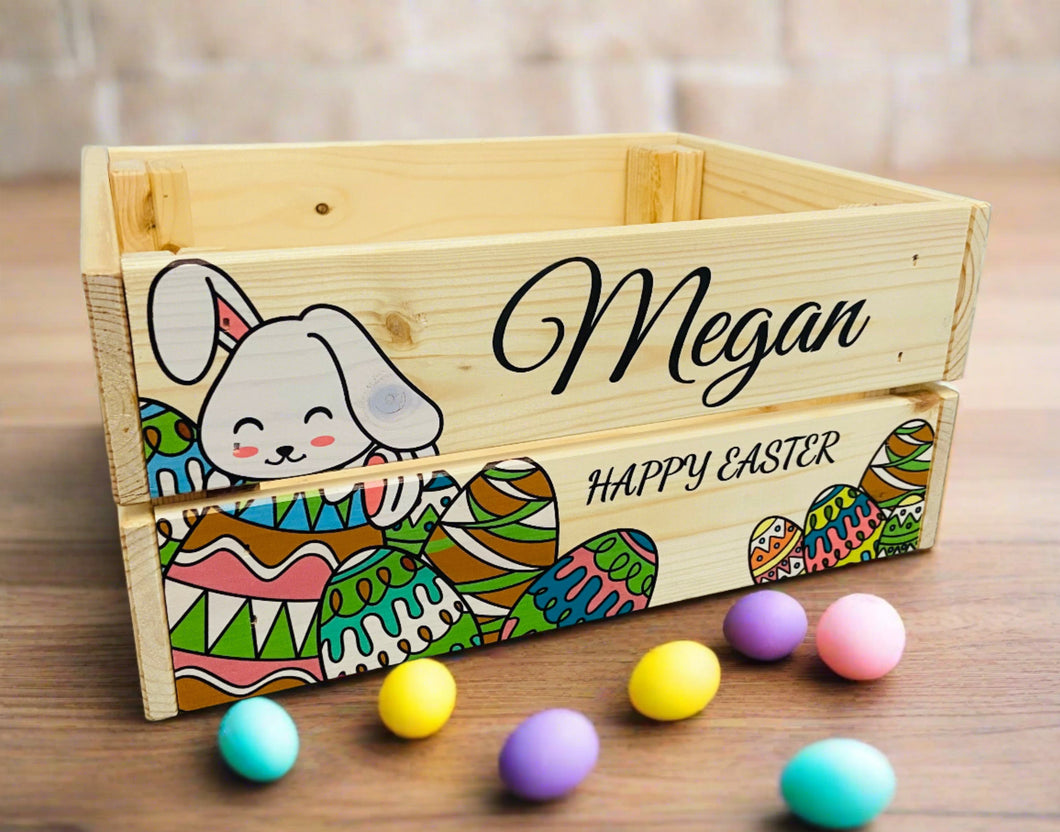 Wooden personalised Easter bunny crate - Laser LLama Designs Ltd