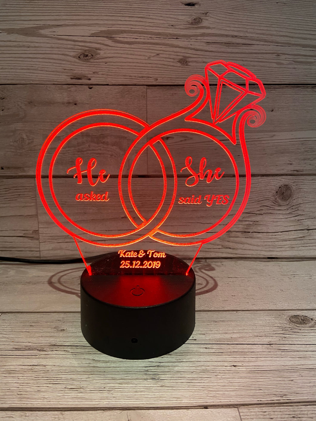 Led light up 3D Ring engagement display. 9 Colour options with remote! - Laser LLama Designs Ltd