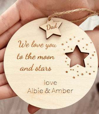 Wooden personalised circle plaque with star - Laser LLama Designs Ltd