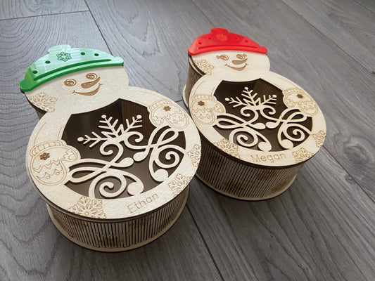 Wooden personalised snowman box - Laser LLama Designs Ltd