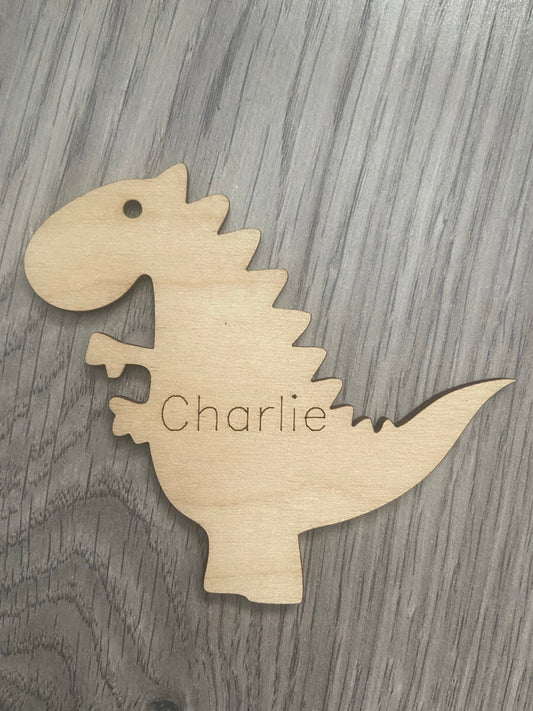 Wooden personalised dinosaur bauble - Laser LLama Designs Ltd