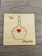 Load image into Gallery viewer, Wooden 3D personalised birthday card -cupcake - Laser LLama Designs Ltd
