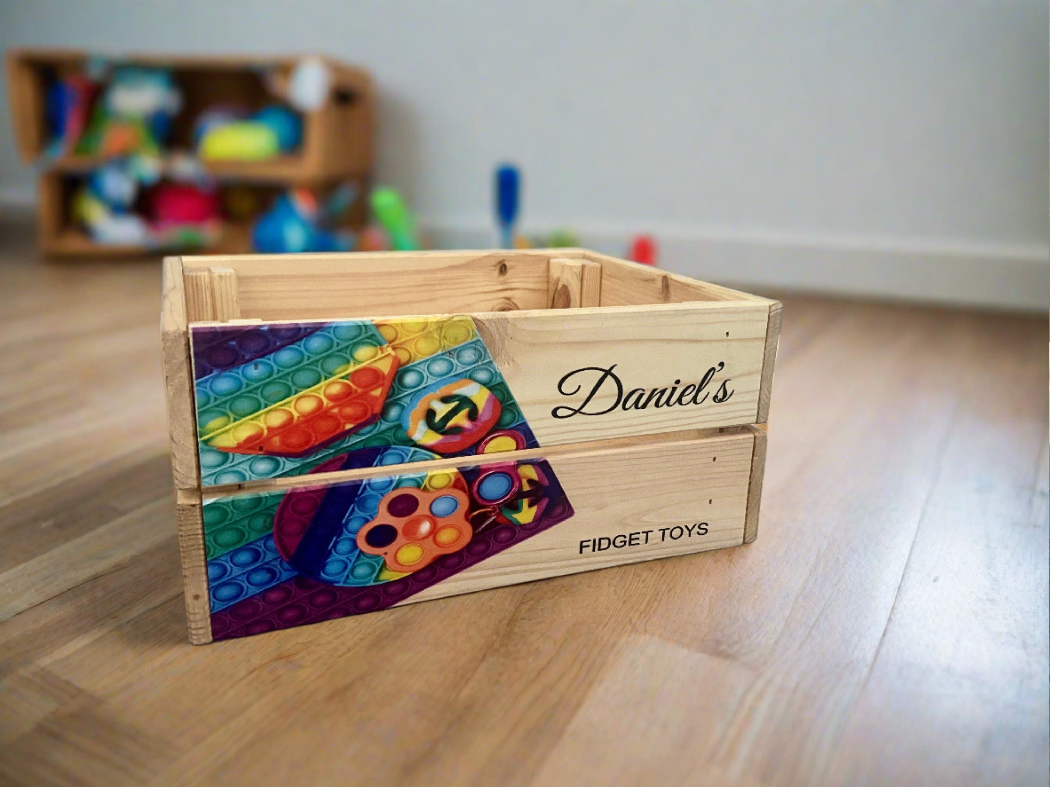 Wooden personalised fidget toys crate