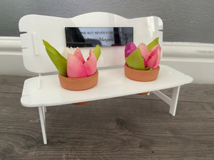 White acrylic personalised bench for flower pots - Laser LLama Designs Ltd