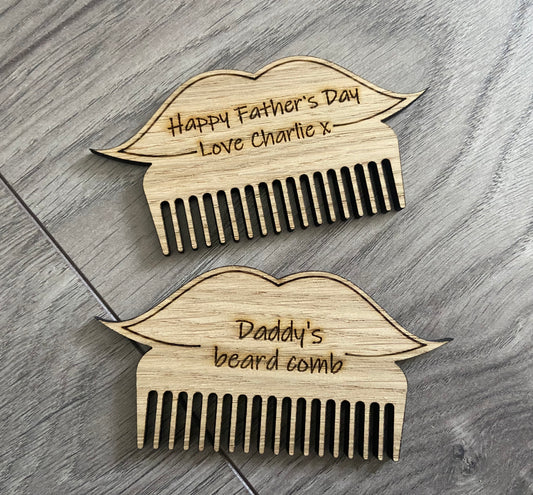 Oak veneer personalised beard comb - Laser LLama Designs Ltd